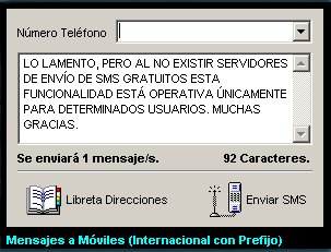 LO LAMENTO, PERO AL NO EXISTIR SERVIDORES DE ENVÍO DE SMS GRATUITOS ESTA FUNCIONALIDAD ESTÁ OPERATIVA ÚNICAMENTE PARA DETERMINADOS USUARIOS. MUCHAS GRACIAS.