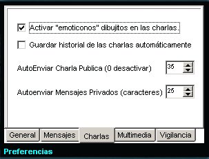 Ventana de preferencias: Charlas