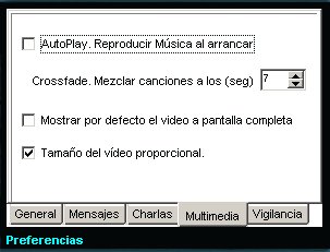 Ventana de preferencias: Multimedia
